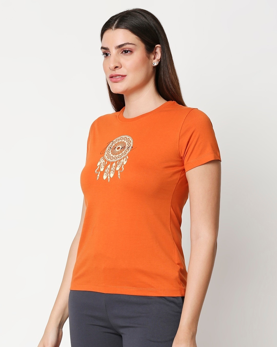 Shop Women's Orange Dream Catcher Graphic Printed T-shirt-Back