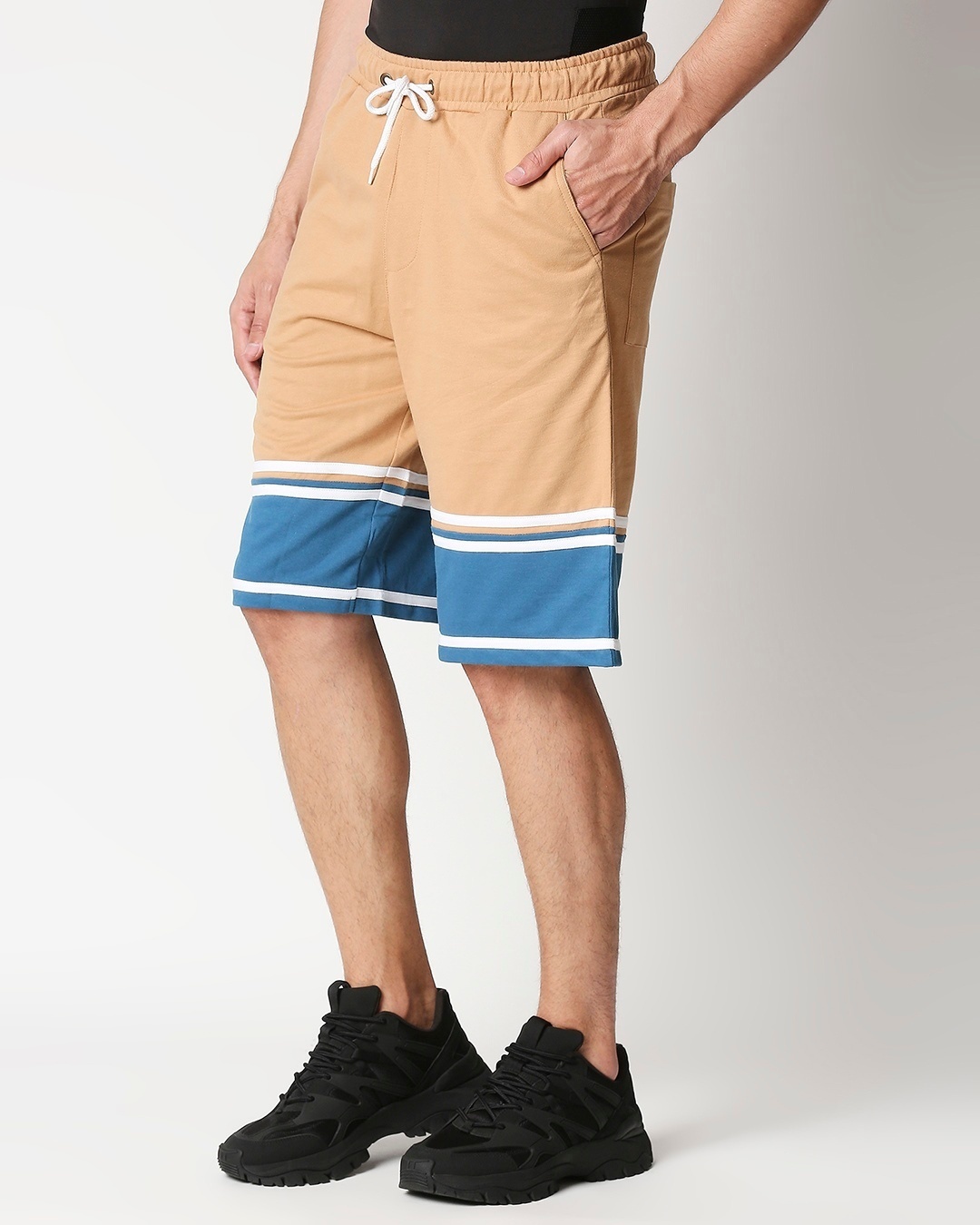 Shop Dusty Beige Men's Terry Color Block Shorts-Design