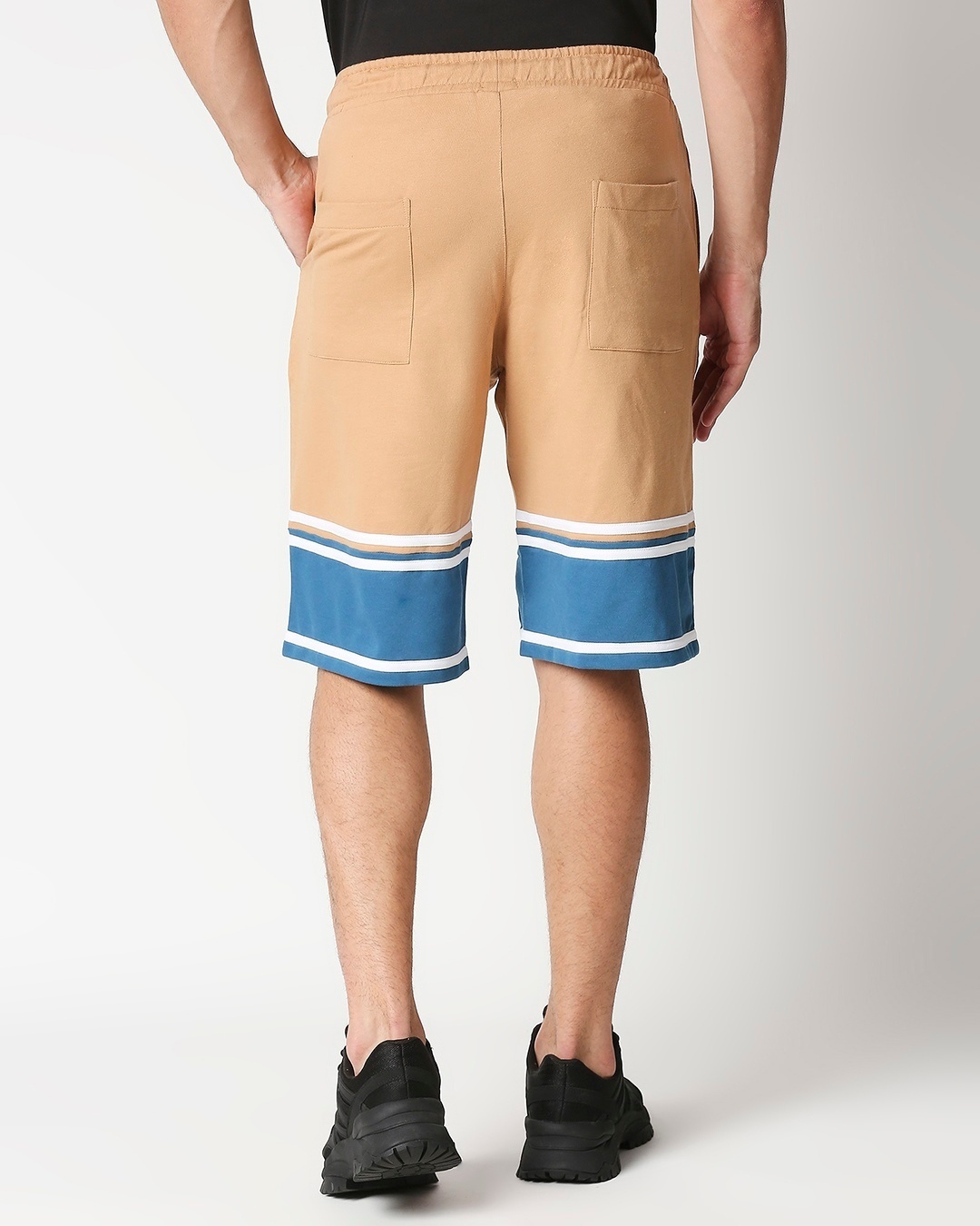 Shop Dusty Beige Men's Terry Color Block Shorts-Full
