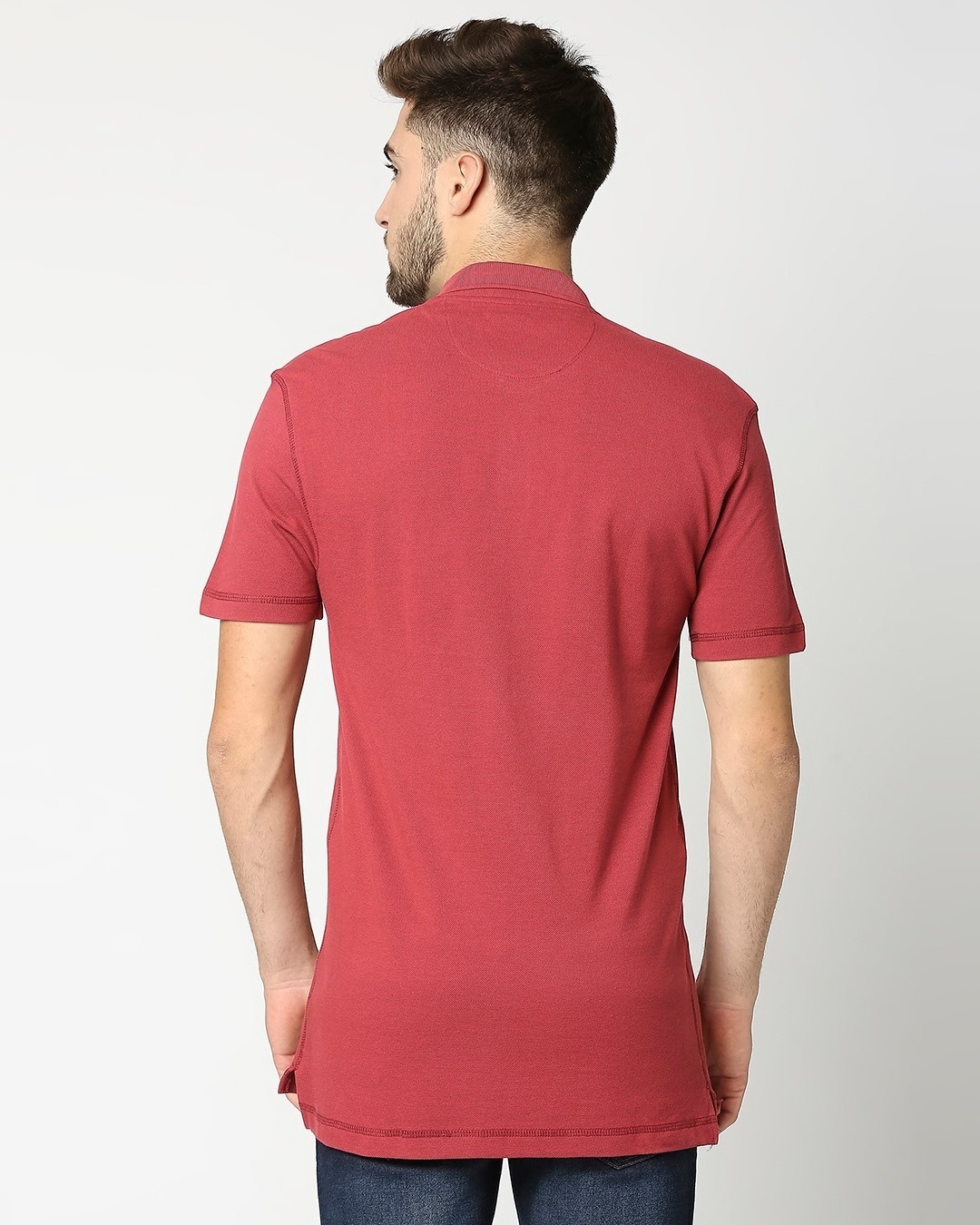 Shop Earth Red Half Sleeve Contrast Polo-Full