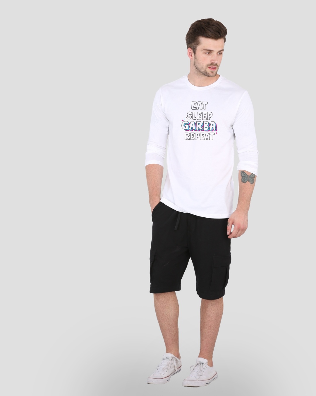Shop Eat Sleep Garba Repeat Full Sleeve T-Shirt White-Design