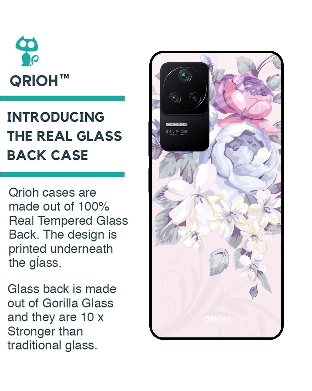 Shop Elegant Floral Premium Glass Case for Poco F4 5G (Shock Proof, Scratch Resistant)-Back