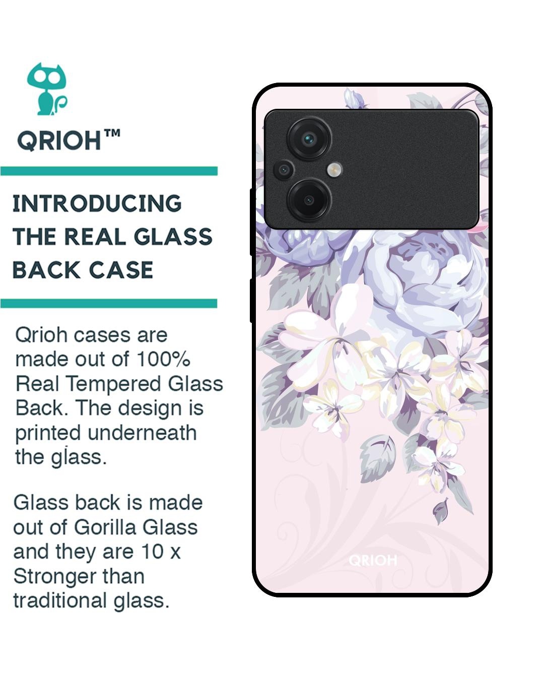 Shop Elegant Floral Premium Glass Case for Poco M5 (Shock Proof, Scratch Resistant)-Back
