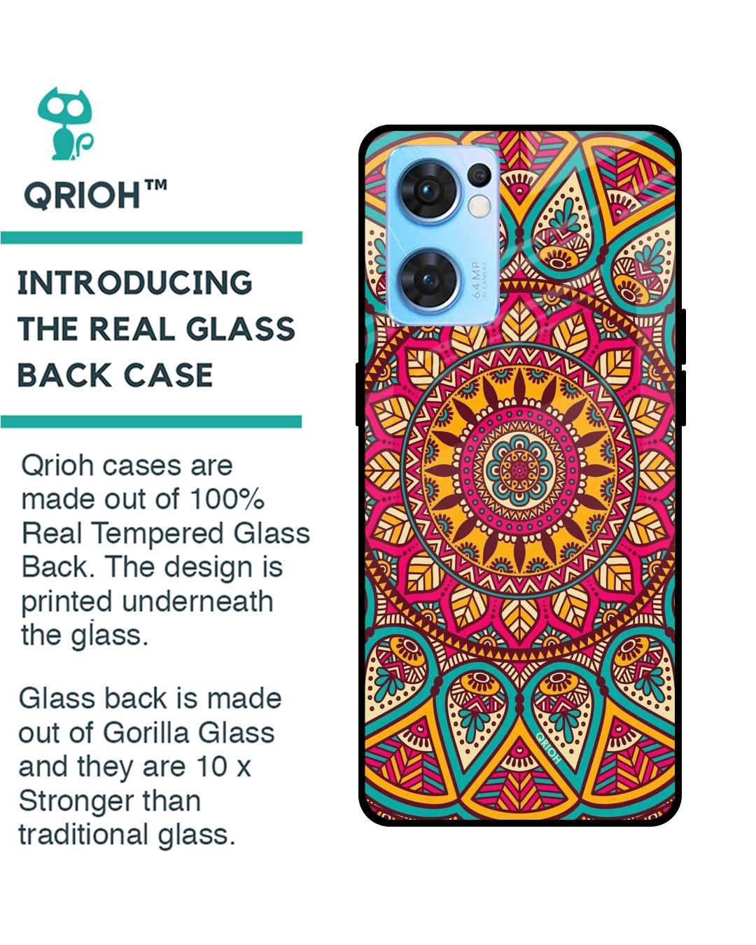 Shop Elegant Mandala Printed Premium Glass Cover For Oppo Reno7 5G (Impact Resistant, Matte Finish)-Back