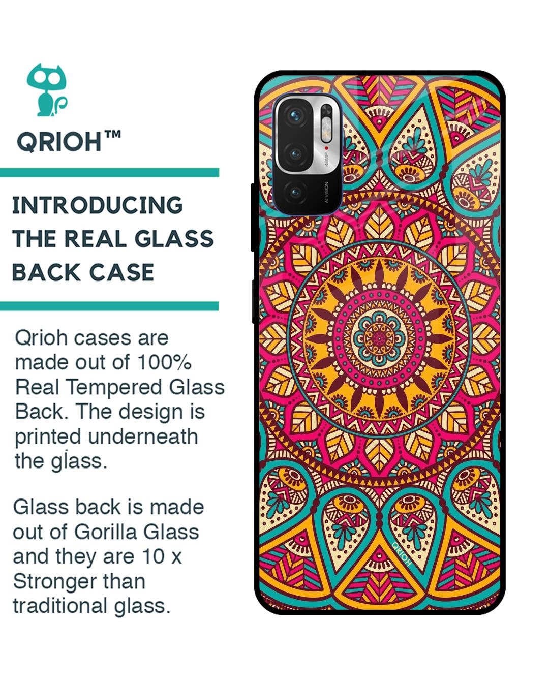 Shop Elegant Mandala Printed Premium Glass Cover For Redmi Note 10T 5G (Impact Resistant, Matte Finish)-Back