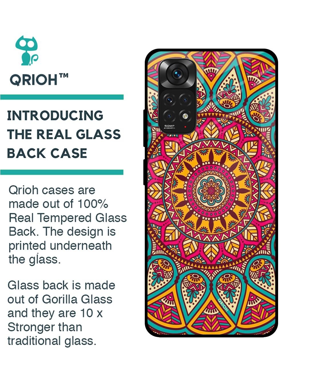 Shop Elegant Mandala Printed Premium Glass Cover For Redmi Note 11 (Impact Resistant, Matte Finish)-Back