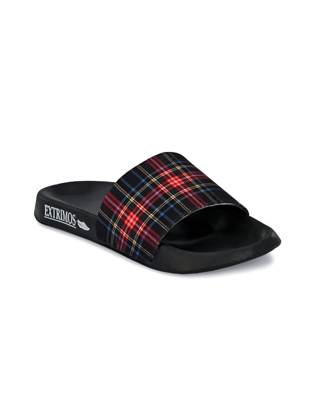Shop Black And Red Check Casual Sliders