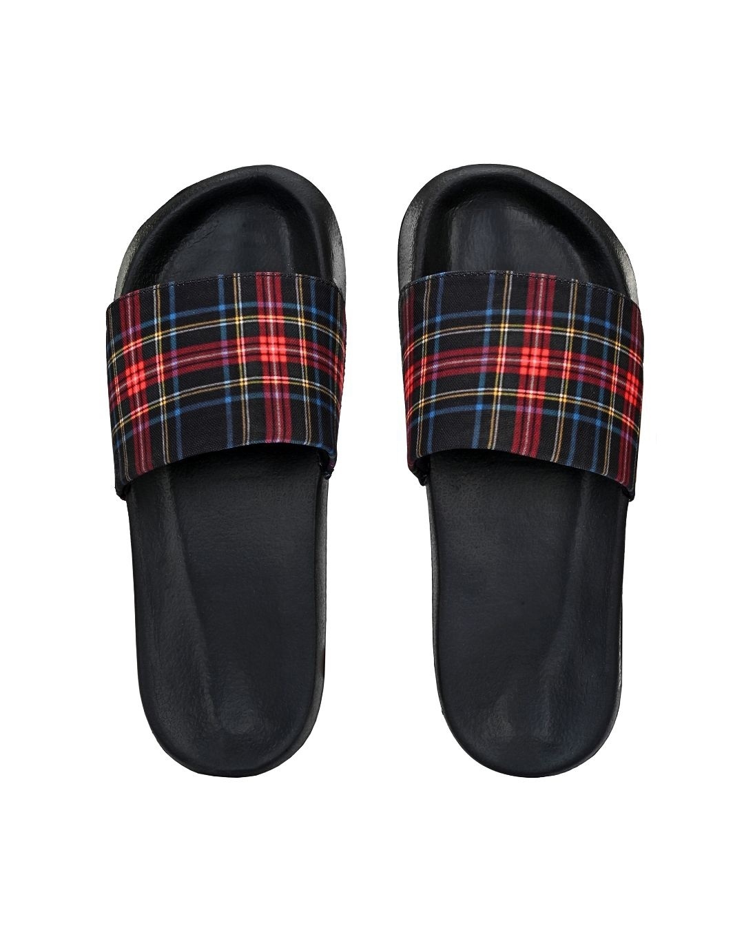Shop Black And Red Check Casual Sliders
