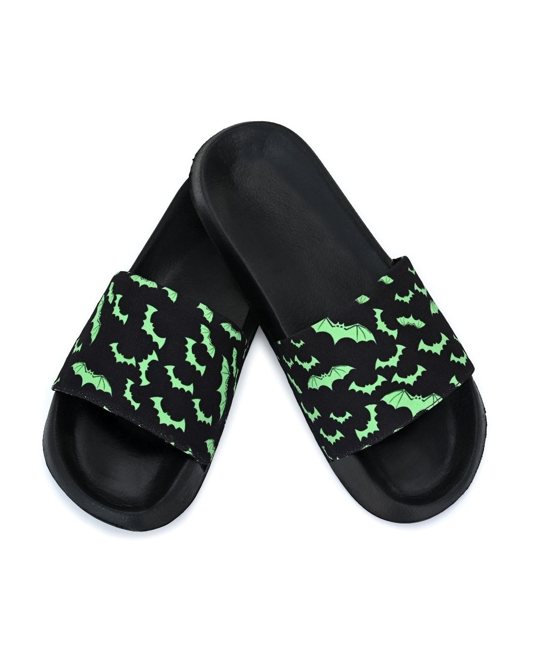 Shop Men Green And Black Bat Printed Sliders-Design