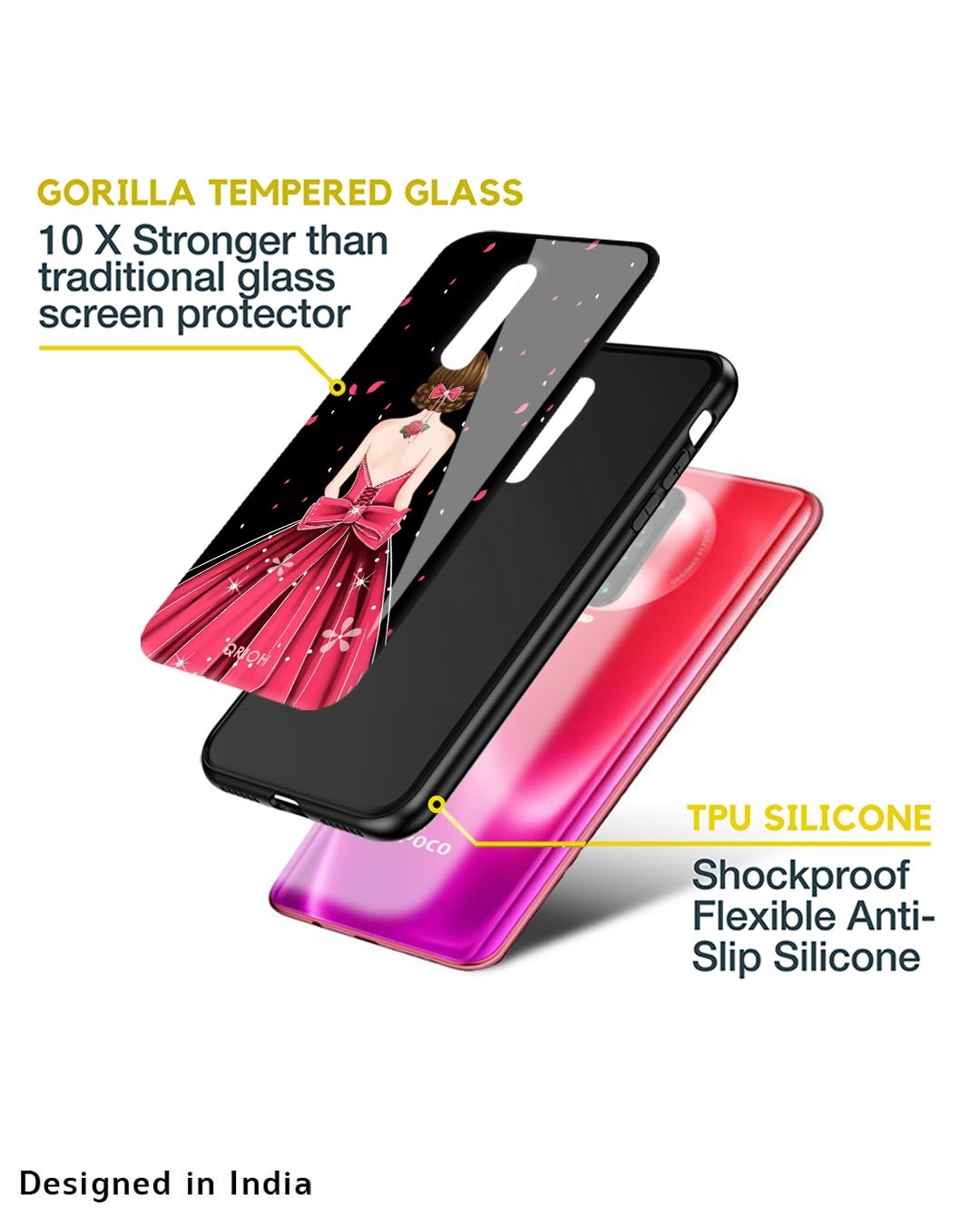 Shop Fashion Princess Printed Premium Glass Case for Poco M4 5G (Shock Proof,Scratch Resistant)-Design