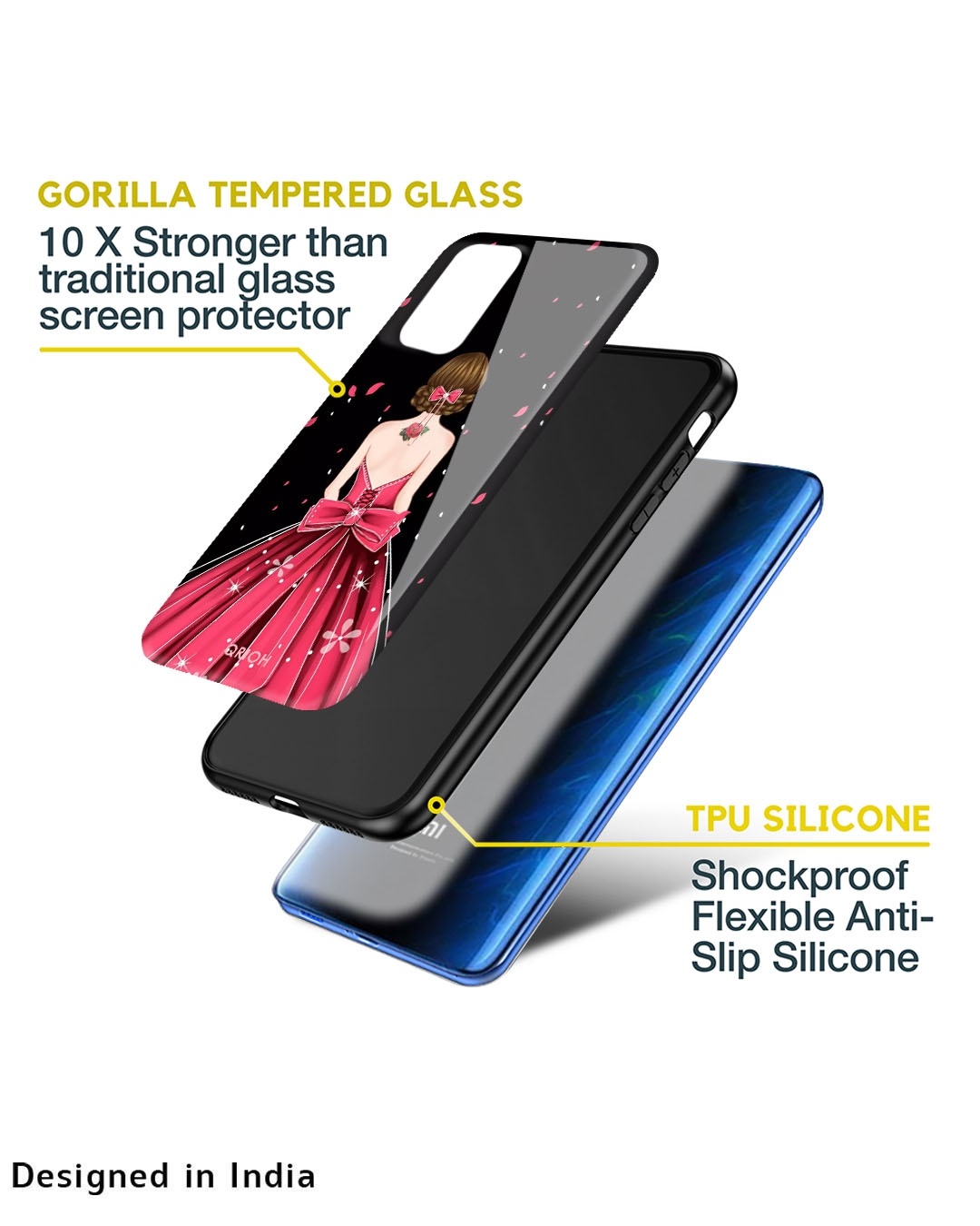 Shop Fashion Princess Printed Premium Glass Case for Redmi Note 11 SE (Shock Proof,Scratch Resistant)-Design