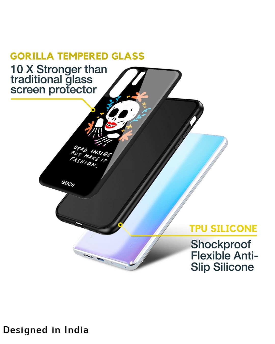 Shop Fashionable Skeleton Printed Premium Glass Cover For Mi 11 Lite (Impact Resistant, Matte Finish)-Design