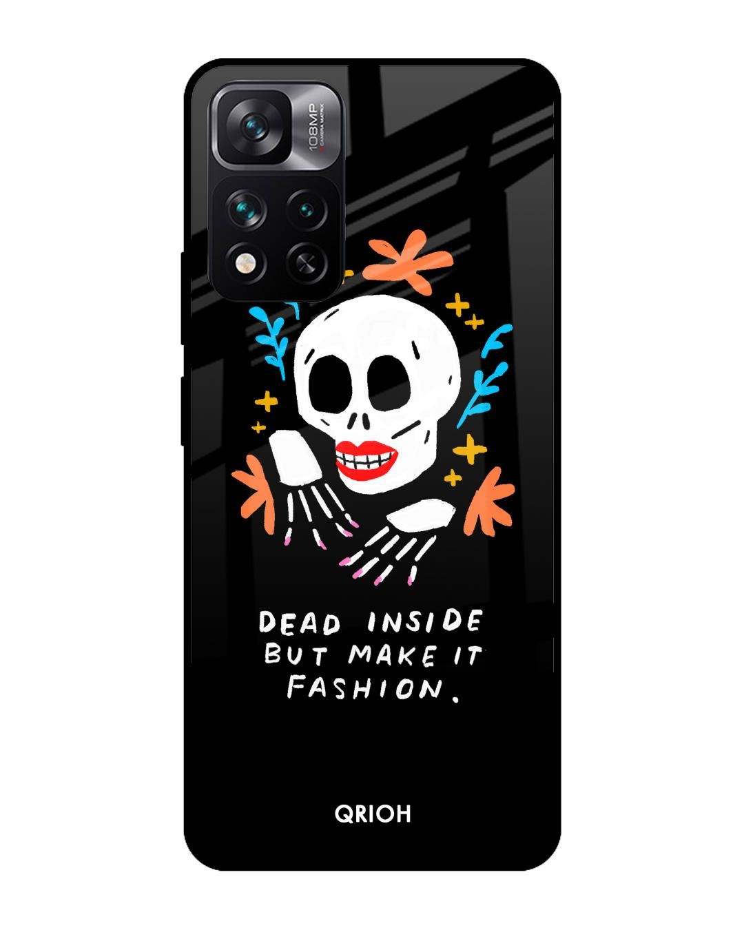 Shop Fashionable Skeleton Printed Premium Glass Cover For Mi 11i (Impact Resistant, Matte Finish)-Front