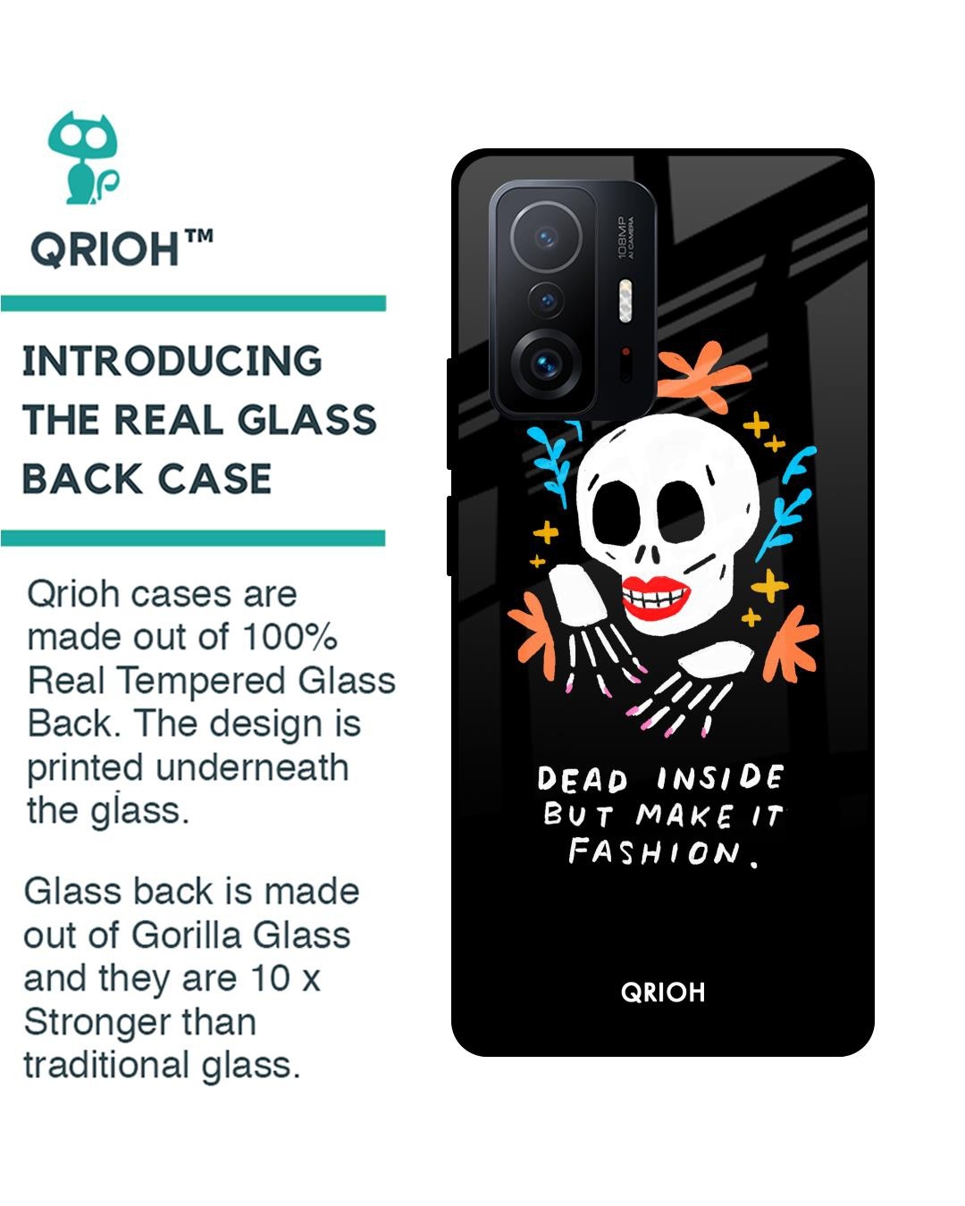 Shop Fashionable Skeleton Printed Premium Glass Cover For Mi 11T Pro 5G (Impact Resistant, Matte Finish)-Back
