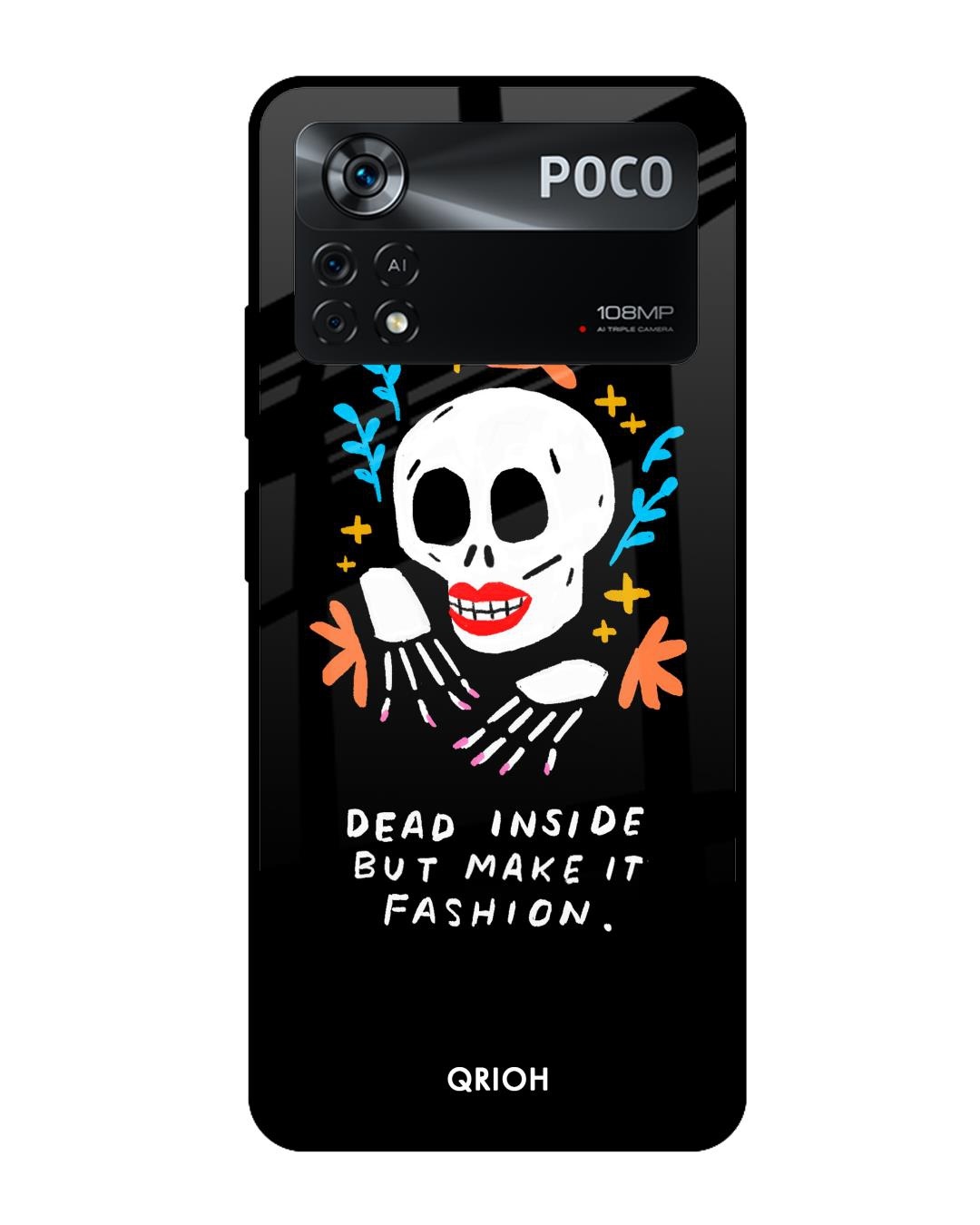 Shop Fashionable Skeleton Printed Premium Glass Cover for Poco X4 Pro 5G (Shock Proof, Scratch Resistant)-Front