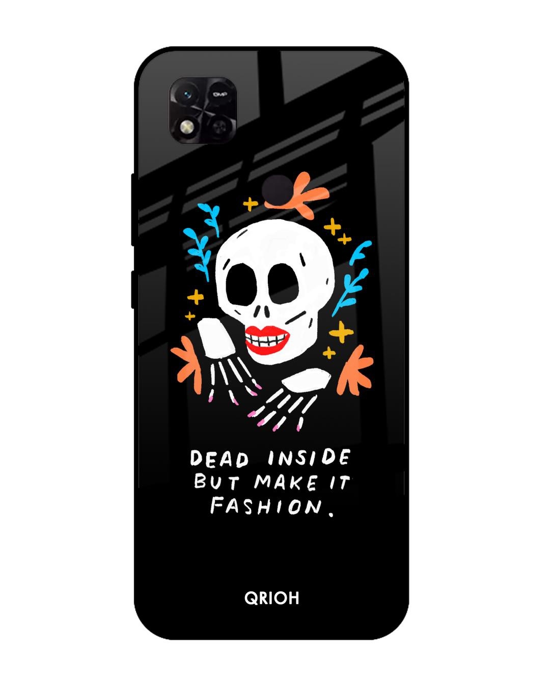 Shop Fashionable Skeleton Printed Premium Glass Cover For Redmi 10A (Impact Resistant, Matte Finish)-Front