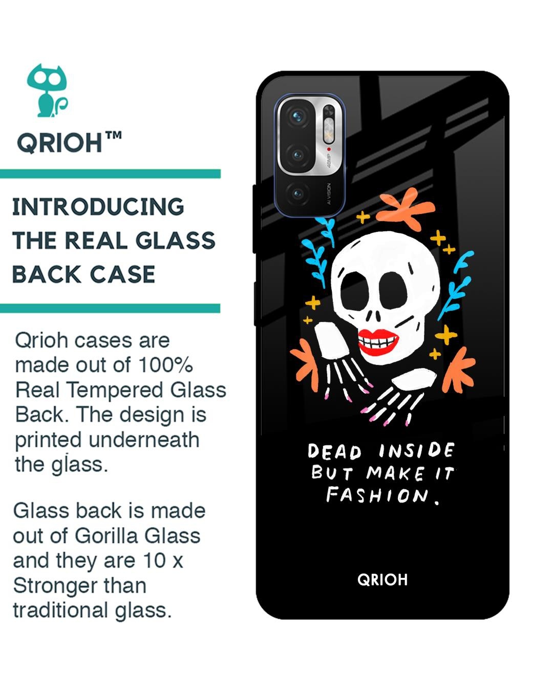 Shop Fashionable Skeleton Printed Premium Glass Cover For Redmi Note 10T 5G (Matte Finish)-Back