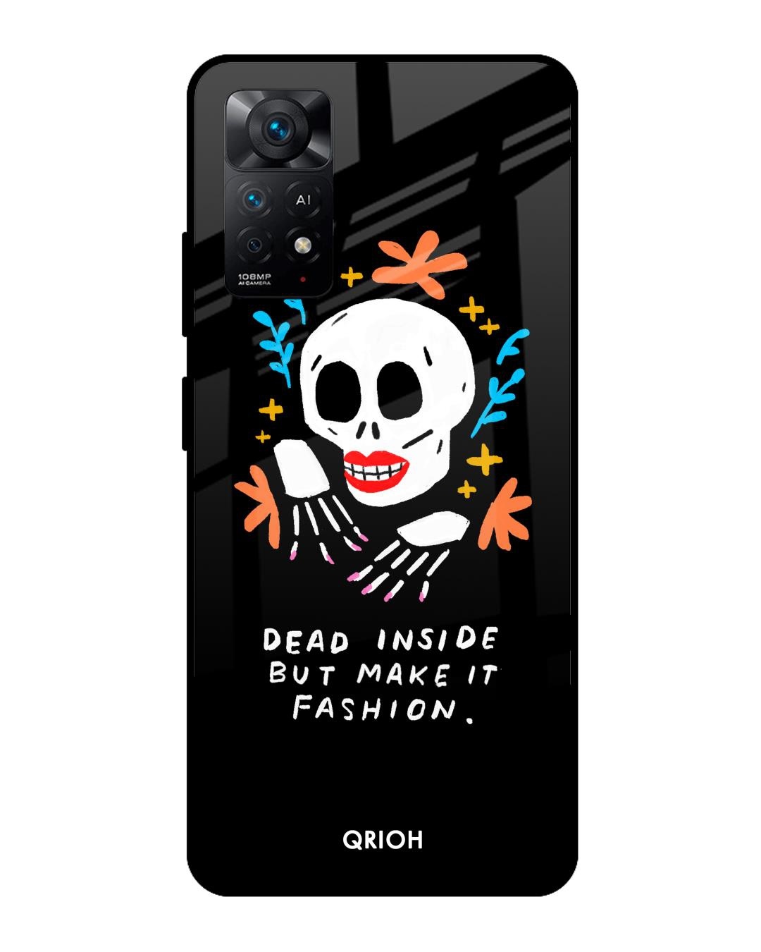 Shop Fashionable Skeleton Printed Premium Glass Cover For Redmi Note 11 Pro 5G (Matte Finish)-Front