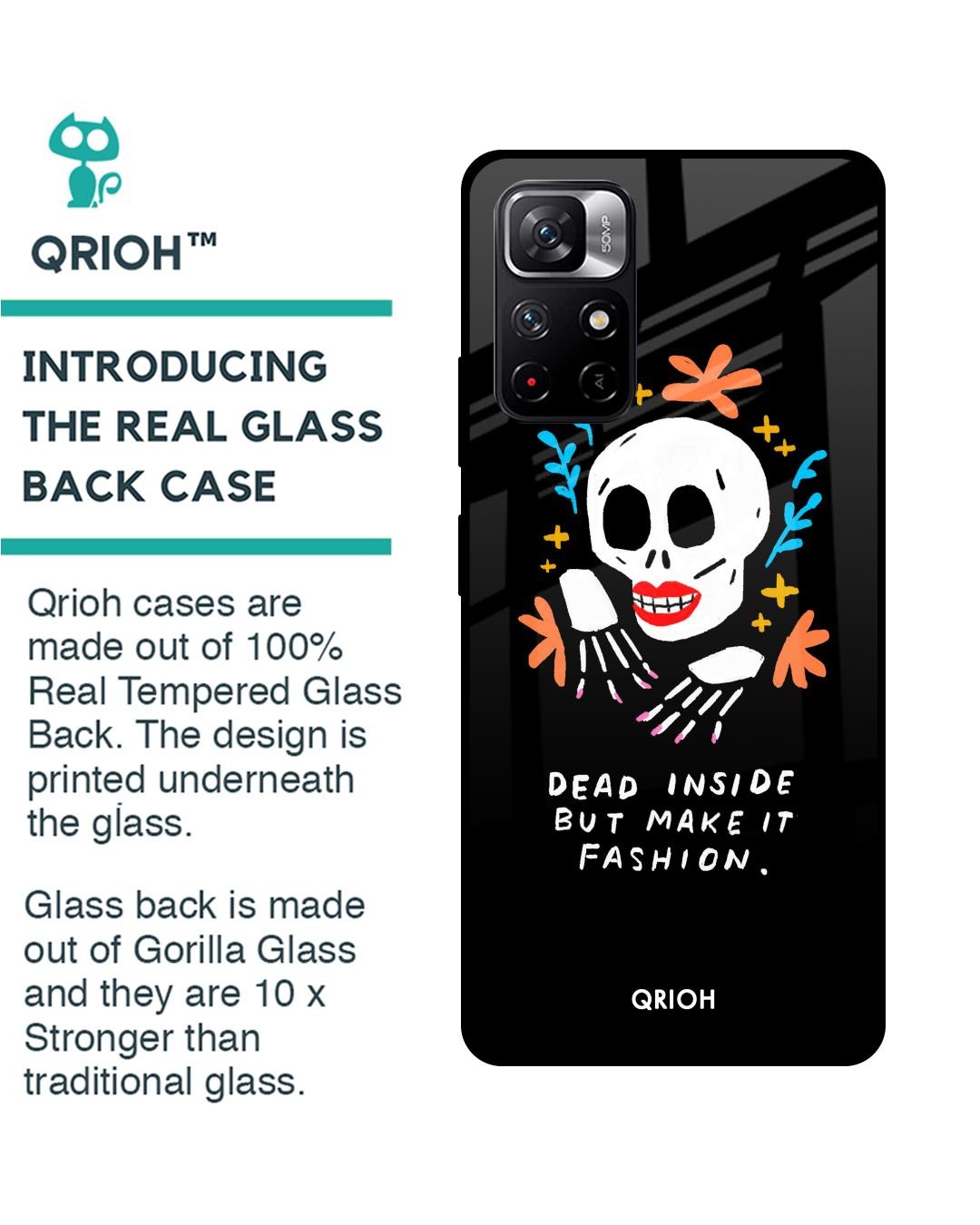 Shop Fashionable Skeleton Printed Premium Glass Cover For Redmi Note 11T 5G (Matte Finish)-Back