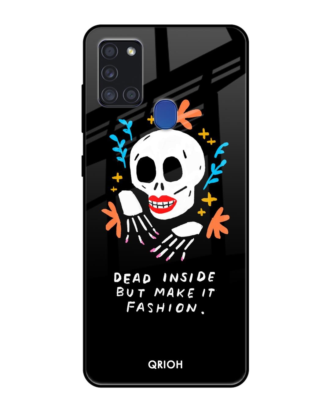 Shop Fashionable Skeleton Printed Premium Glass Cover For Samsung Galaxy A21s(Impact Resistant-Front