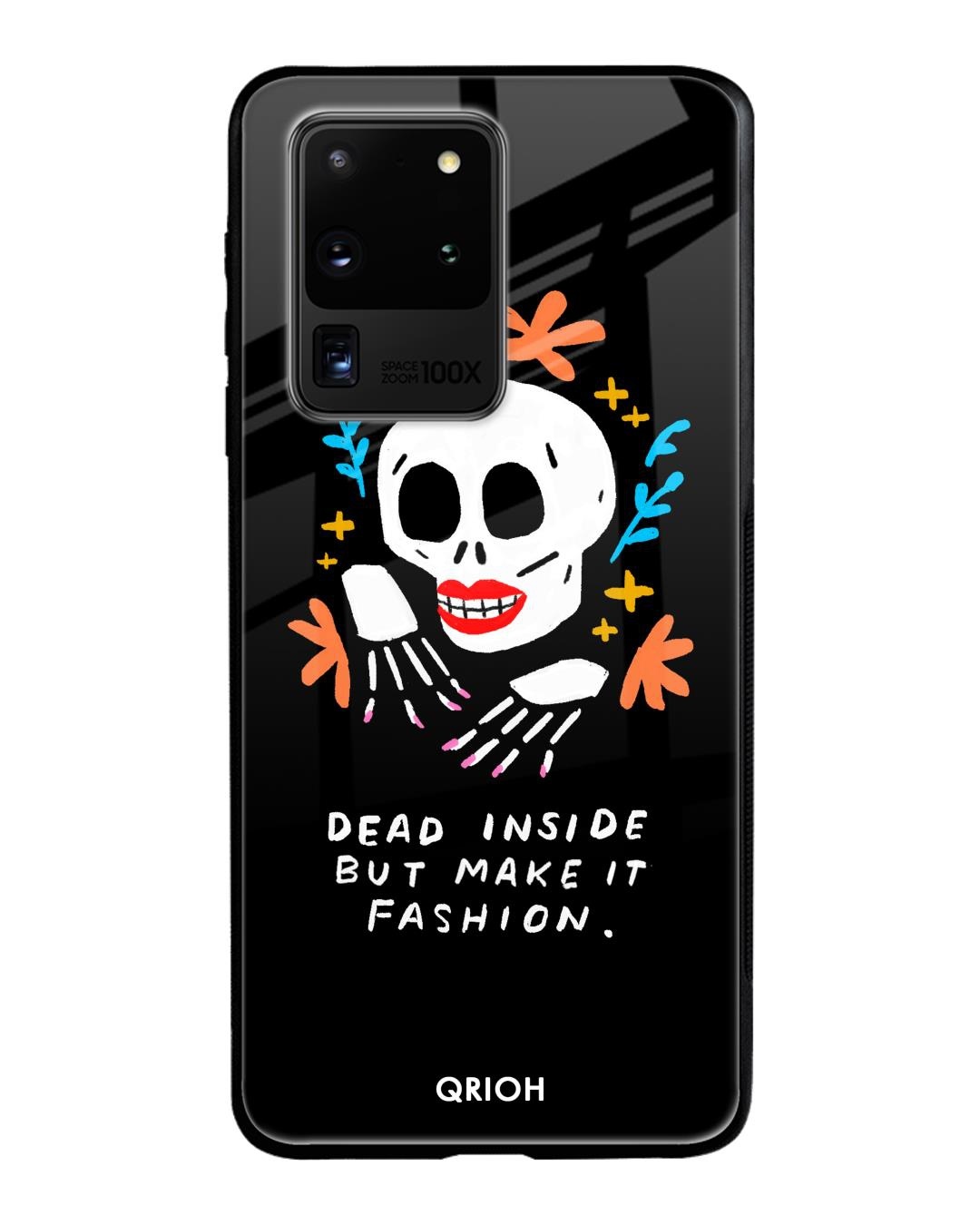Shop Fashionable Skeleton Printed Premium Glass Cover For Samsung Galaxy S20 Ultra(Impact Resistant-Front