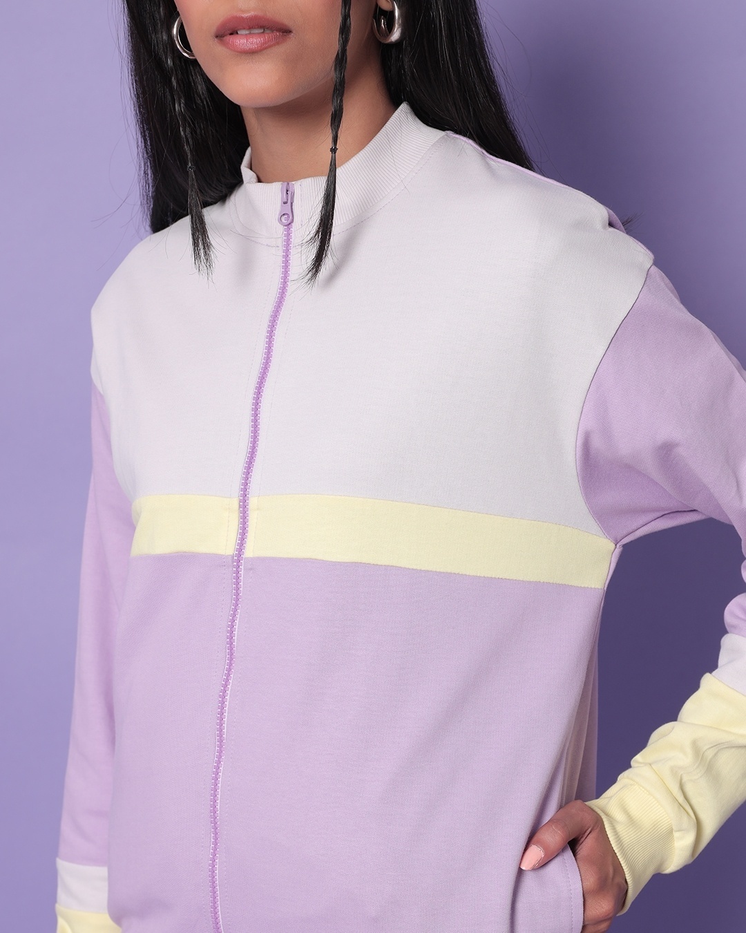 Shop Feel Good Lilac Color Block Bomber Jacket