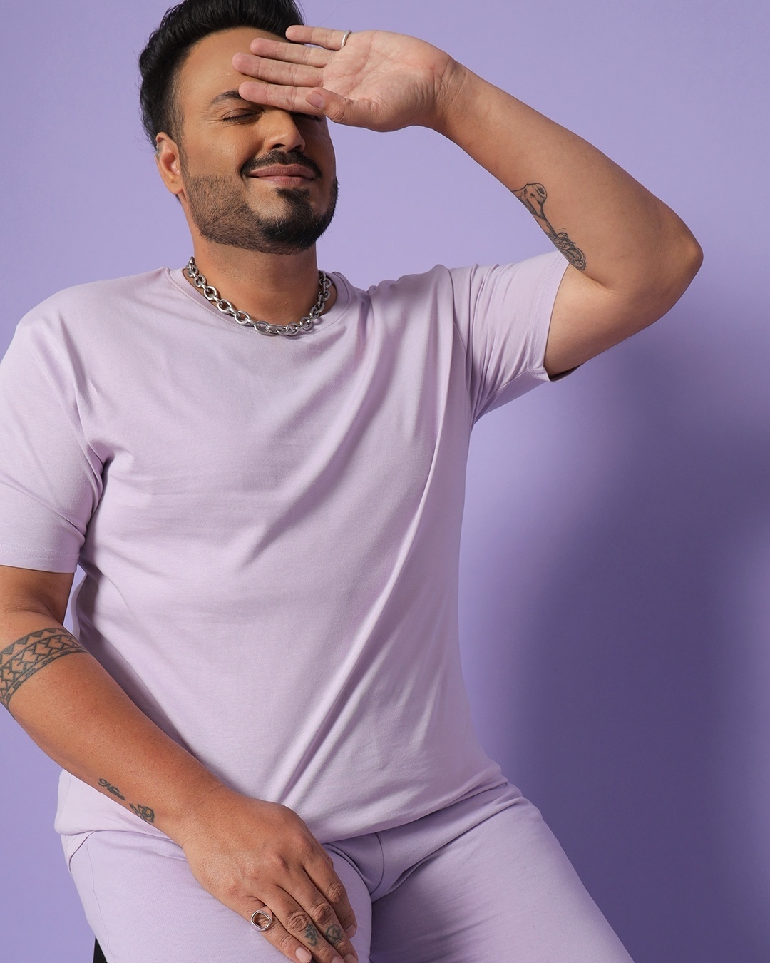 Shop Men's Feel Good Lilac Plus Size Apple Cut T-shirt-Front