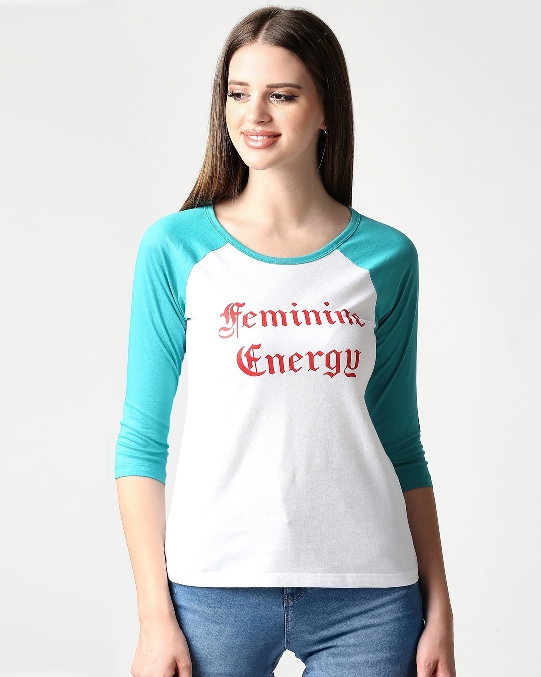 Shop Feminine Energy 3/4th Sleeve Raglan T-Shirt-Front