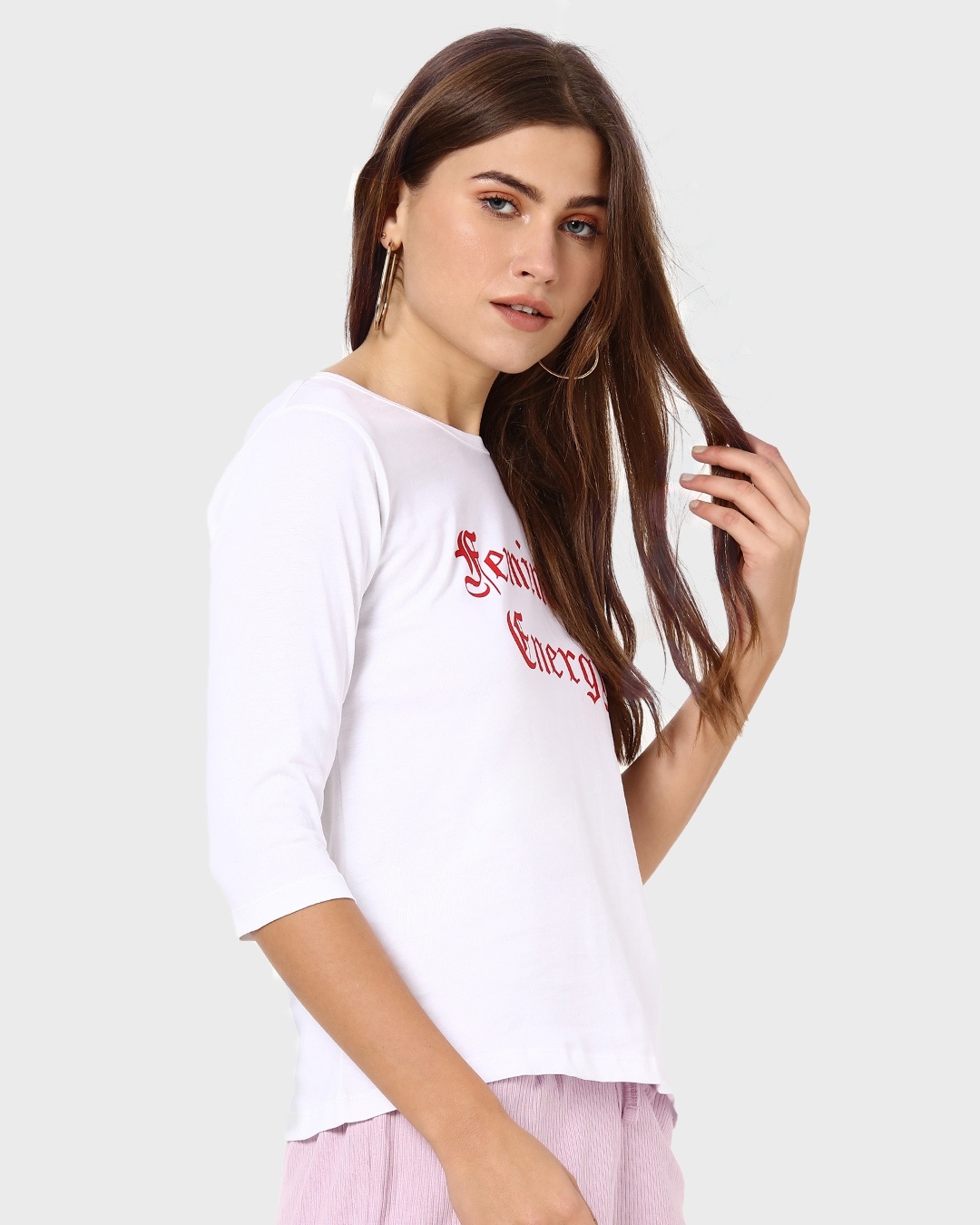 Shop Feminine Energy Round Neck 3/4 Sleeve T-Shirt-Back