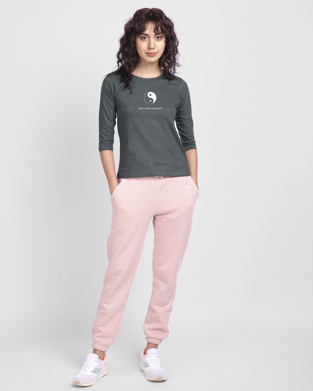 Shop Find Your Balance 3/4th Sleeve Slim Fit T-Shirts Nimbus Grey-Design