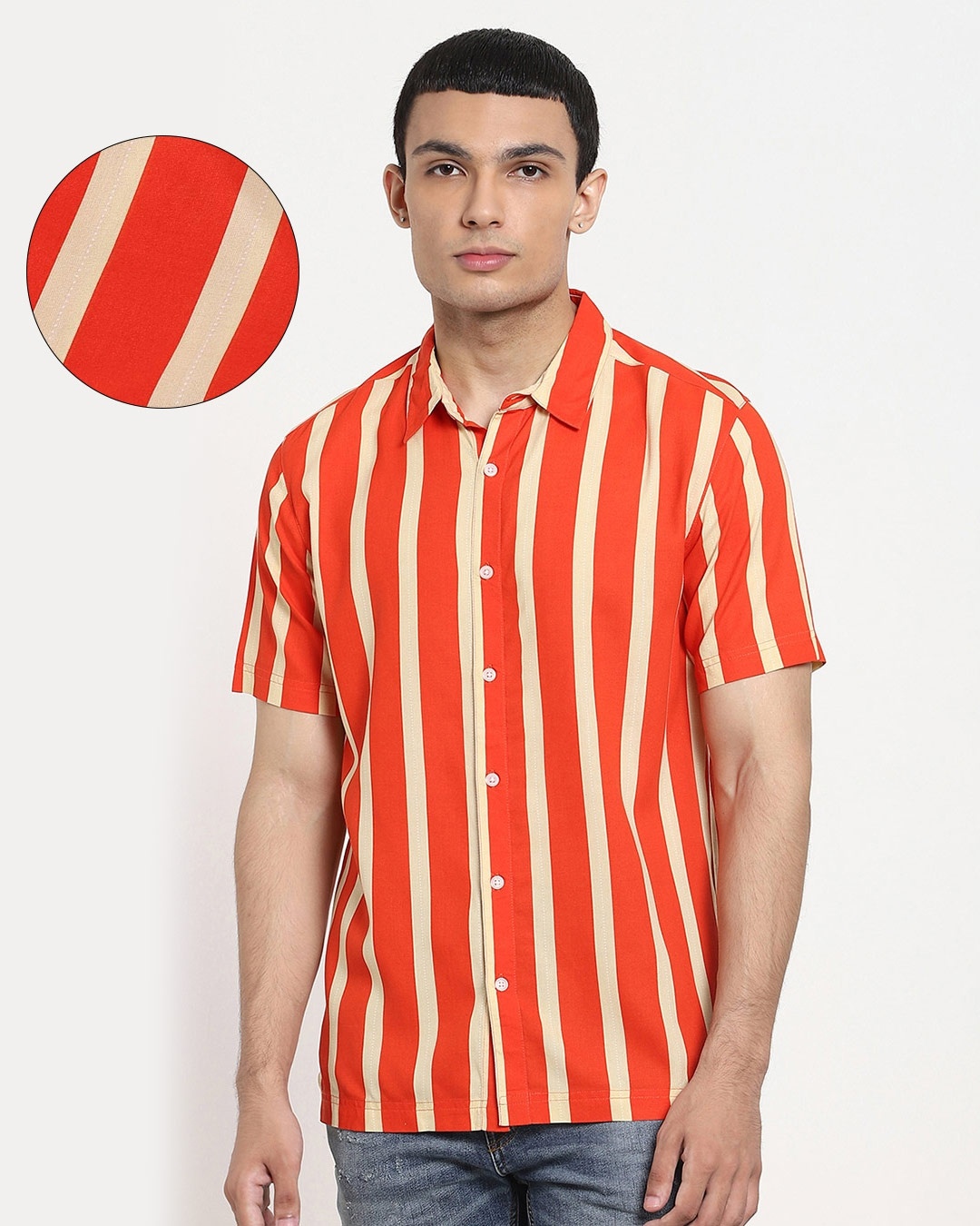 Shop Fire Whirl Dot And Stripe AOP Half Sleeve Shirt-Front