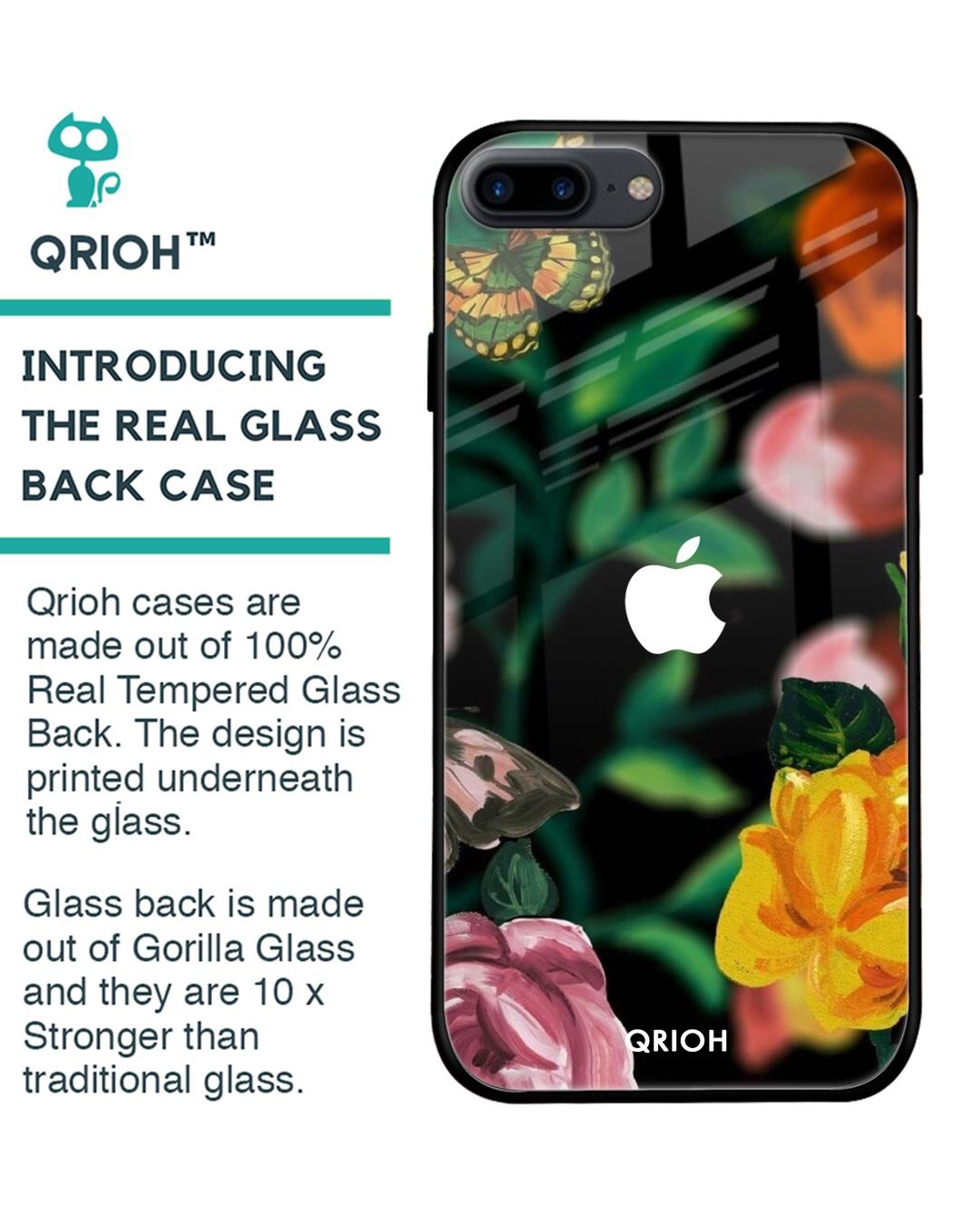Shop Floral Printed Premium Glass Cover For iPhone 8 Plus (Impact Resistant, Matte Finish)-Back