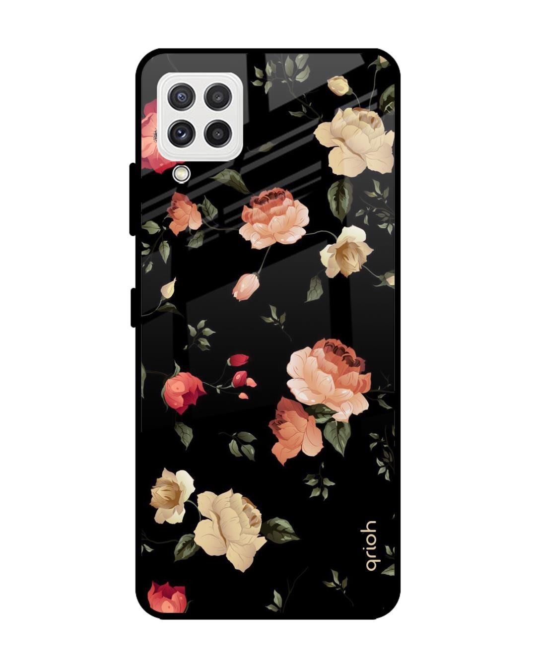 Shop Floral Printed Premium Glass Cover For  A22(Impact Resistant, Matte Finish)-Front