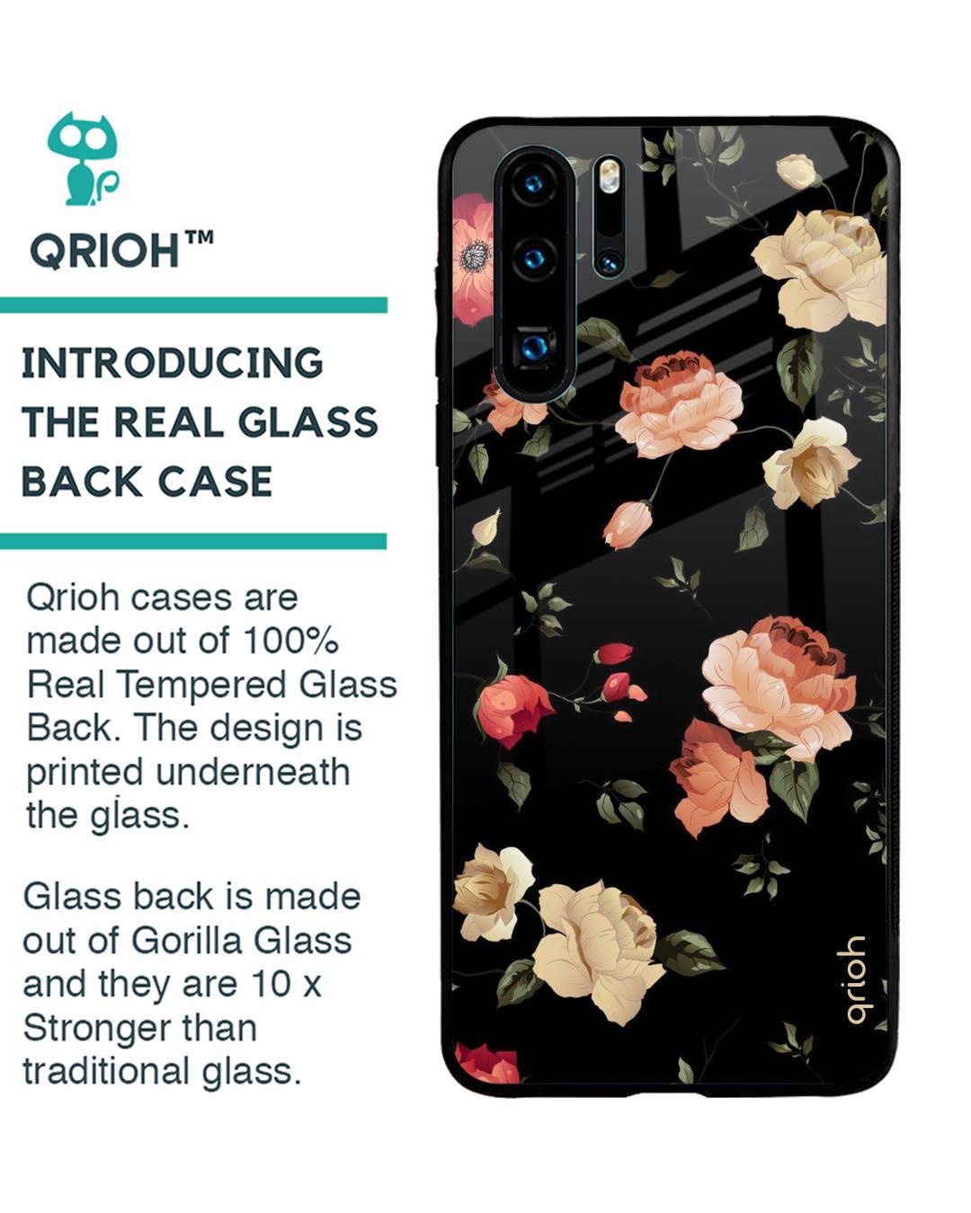 Shop Floral Printed Premium Glass Cover For Huawei P30 Pro (Impact Resistant, Matte Finish)-Back