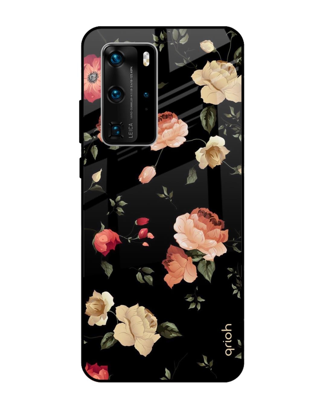 Shop Floral Printed Premium Glass Cover For Huawei P40 Pro (Impact Resistant, Matte Finish)-Front