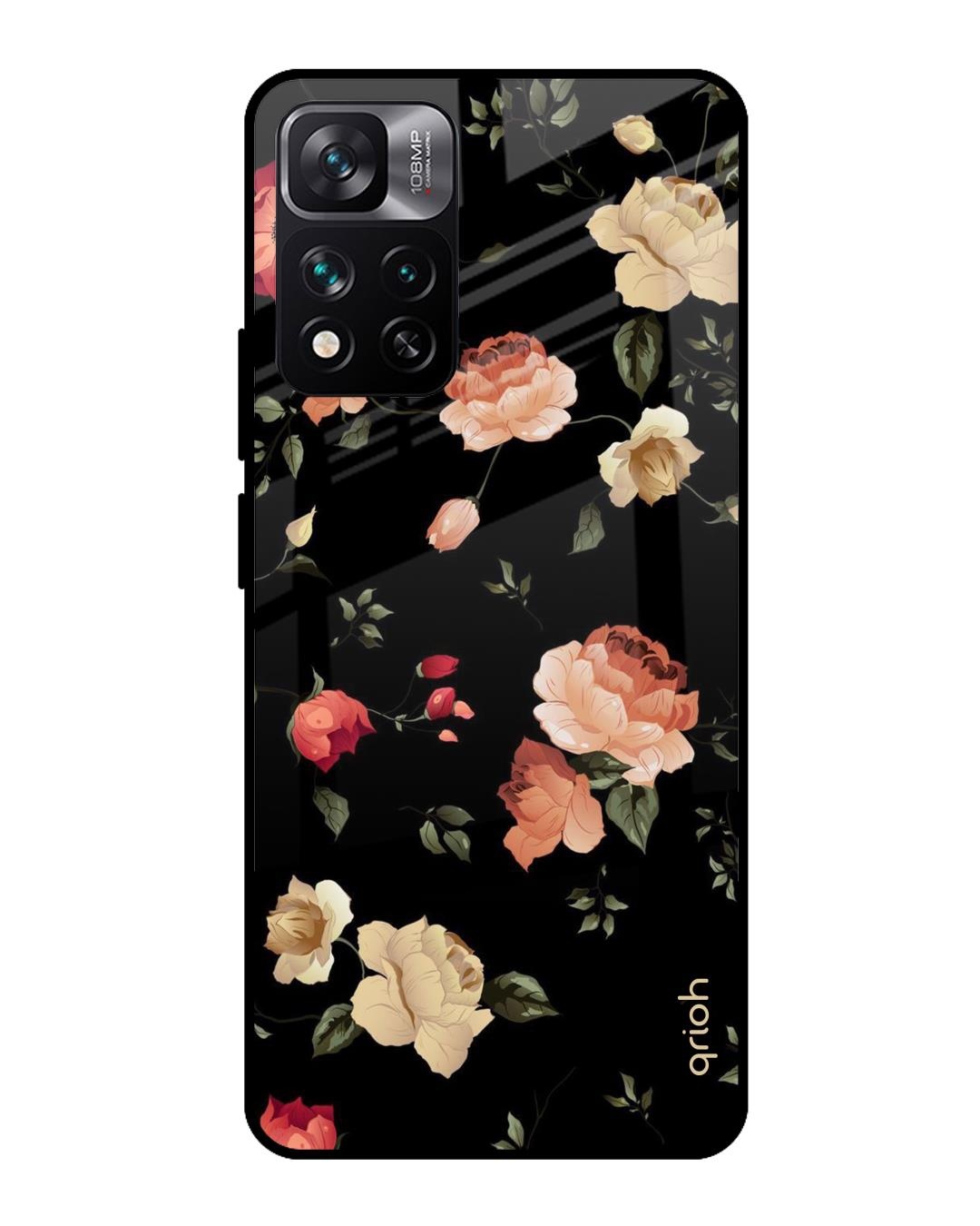 Shop Floral Printed Premium Glass Cover For Mi 11i HyperCharge (Impact Resistant, Matte Finish)-Front
