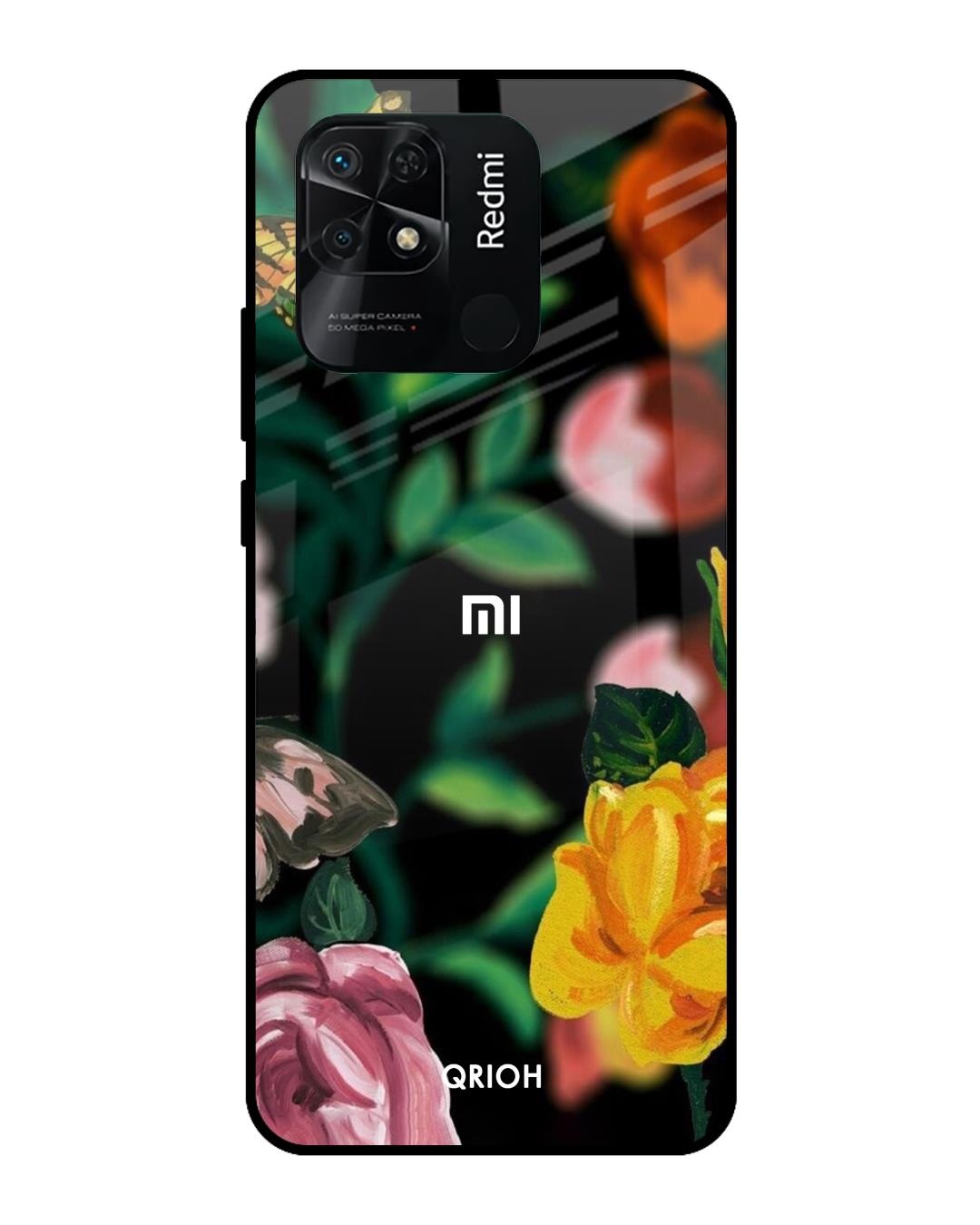 Shop Floral Printed Premium Glass Cover For Redmi 10 (Impact Resistant, Matte Finish)-Front