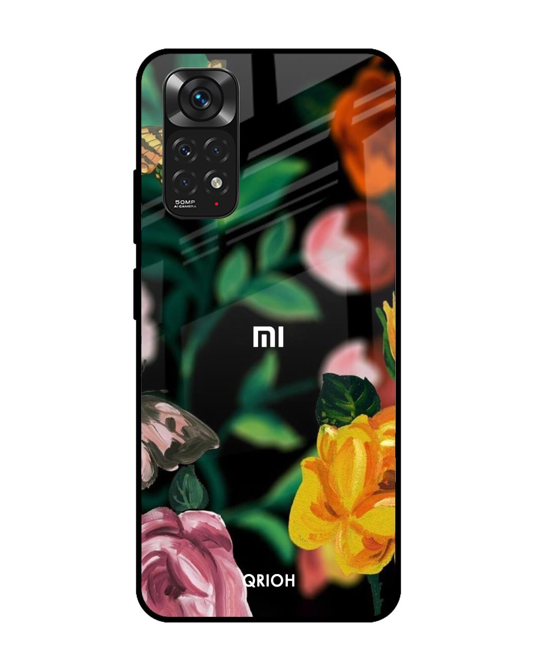 Shop Floral Printed Premium Glass Cover For Redmi Note 11 (Impact Resistant, Matte Finish)-Front