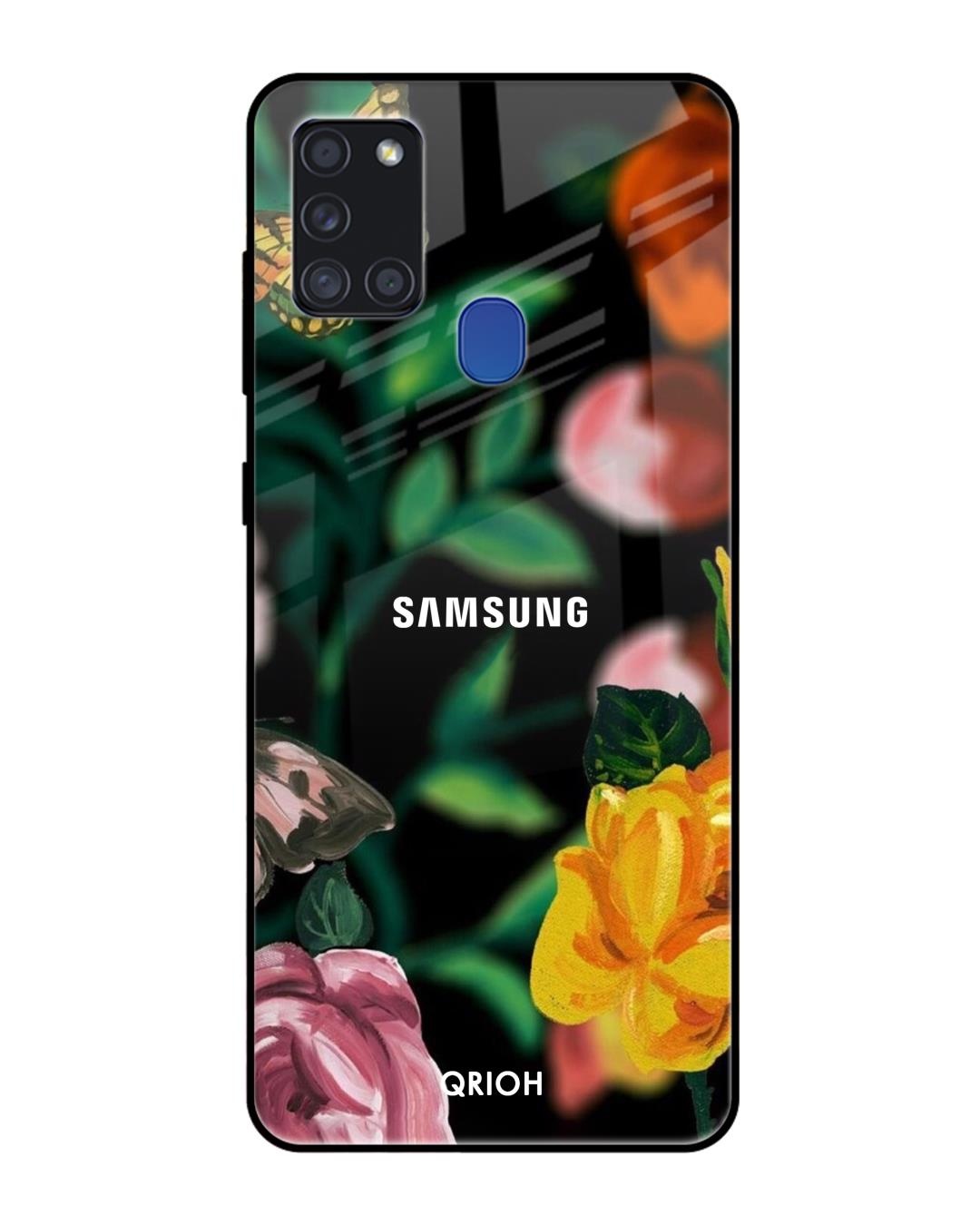 Shop Floral Printed Premium Glass Cover For Samsung Galaxy A21s(Impact Resistant, Matte Finish)-Front