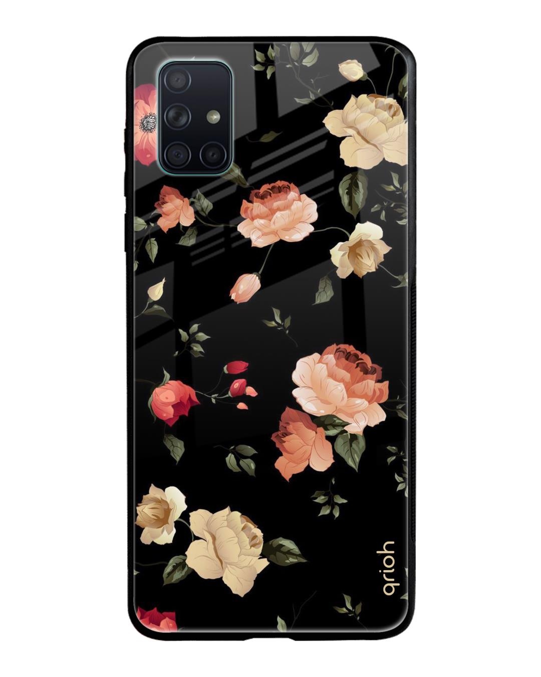 Shop Floral Printed Premium Glass Cover For Samsung Galaxy A51(Impact Resistant, Matte Finish)-Back