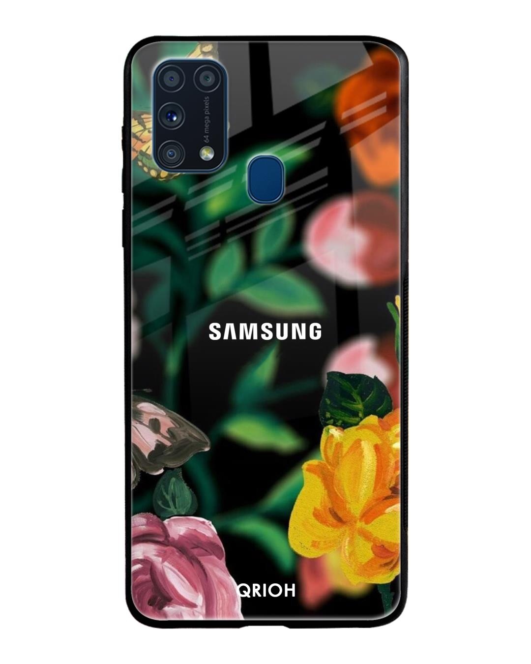 Shop Floral Printed Premium Glass Cover For Samsung Galaxy M31 Prime(Impact Resistant, Matte Finish)-Back
