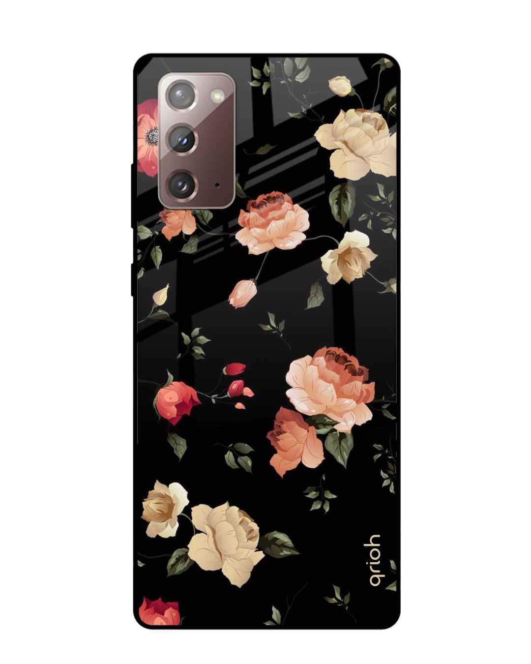 Shop Floral Printed Premium Glass Cover For Samsung Galaxy Note 20(Impact Resistant, Matte Finish)-Back