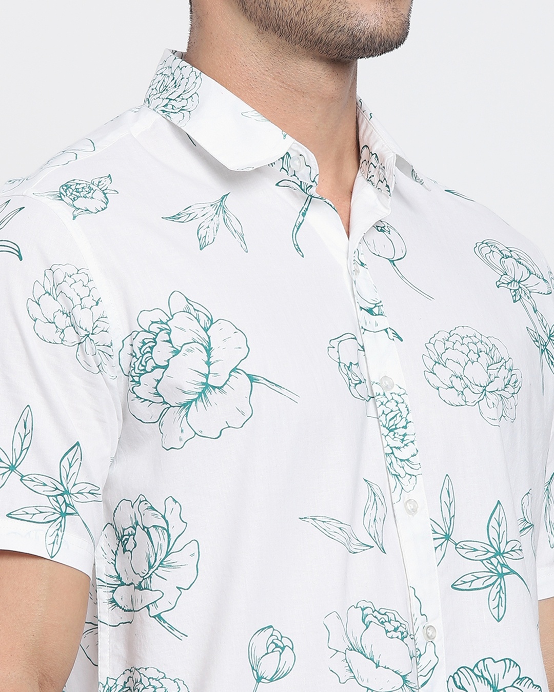 Shop Floral Rose White Half Sleeve Shirt