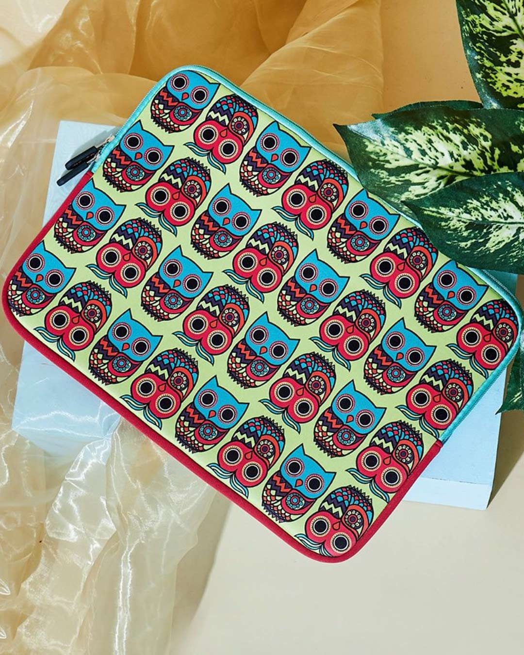 Shop Flower Owl Multicolor Laptop Sleeve 13.3inches-Front