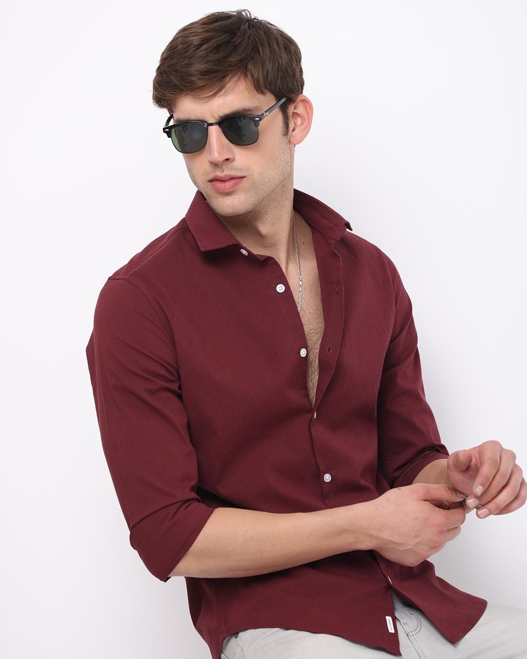 Men's Slim Fit Maroon Polyester T-shirt with Printed Design