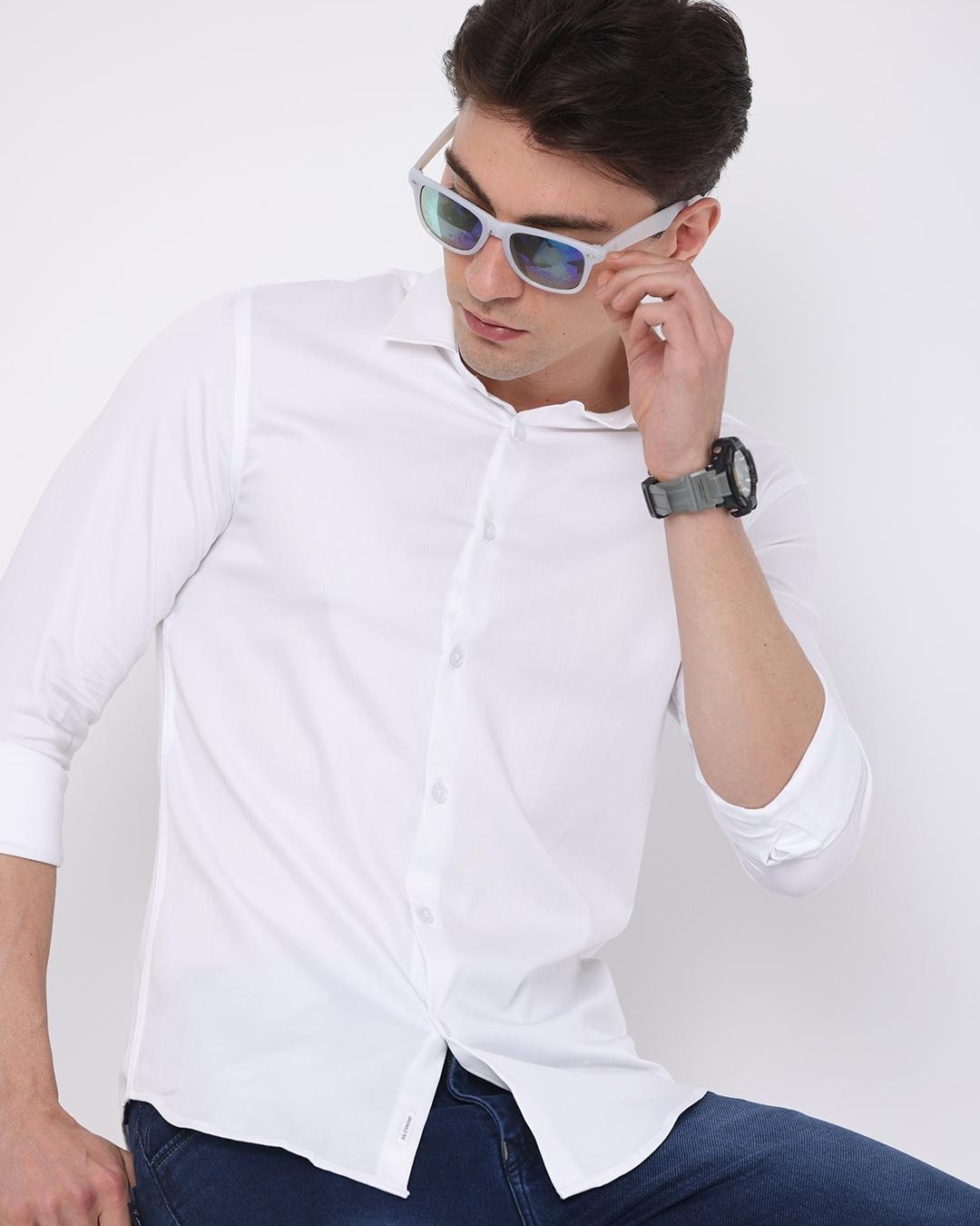 Men's White Solid Slim Fit Shirt