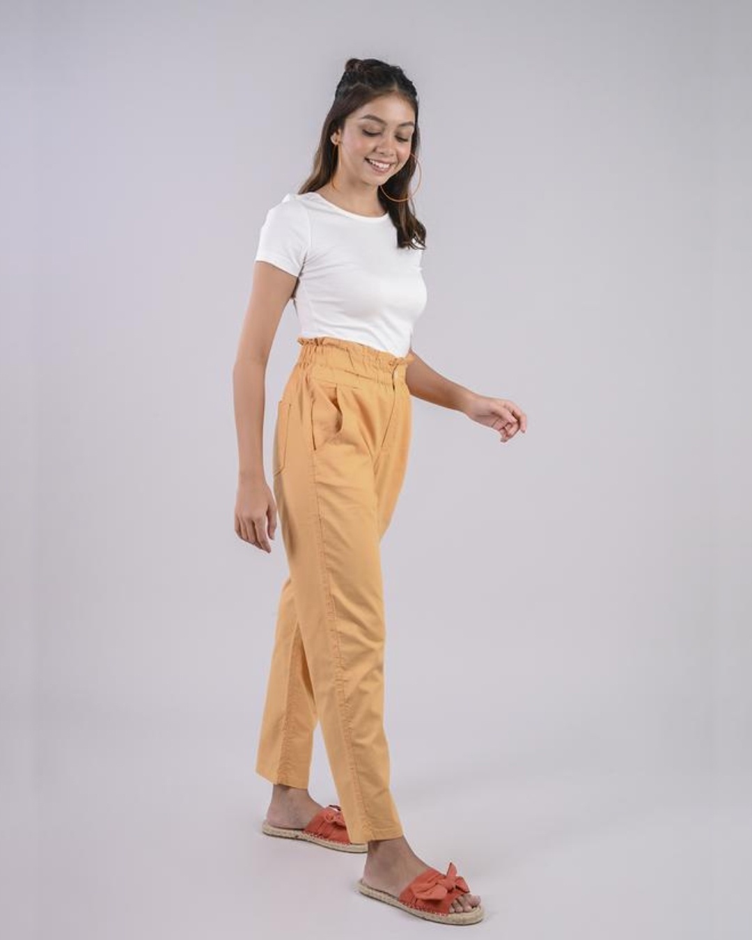 Shop Women Beige Solid Tapered Fit Casual Pants-Design