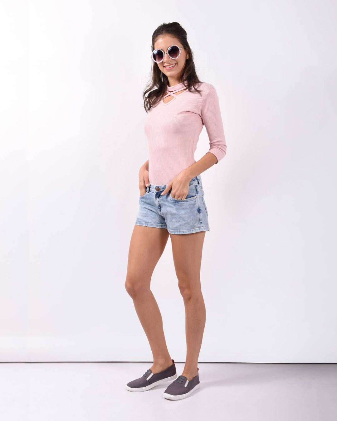 Shop Women Blue Solid Regular Fit Shorts-Full