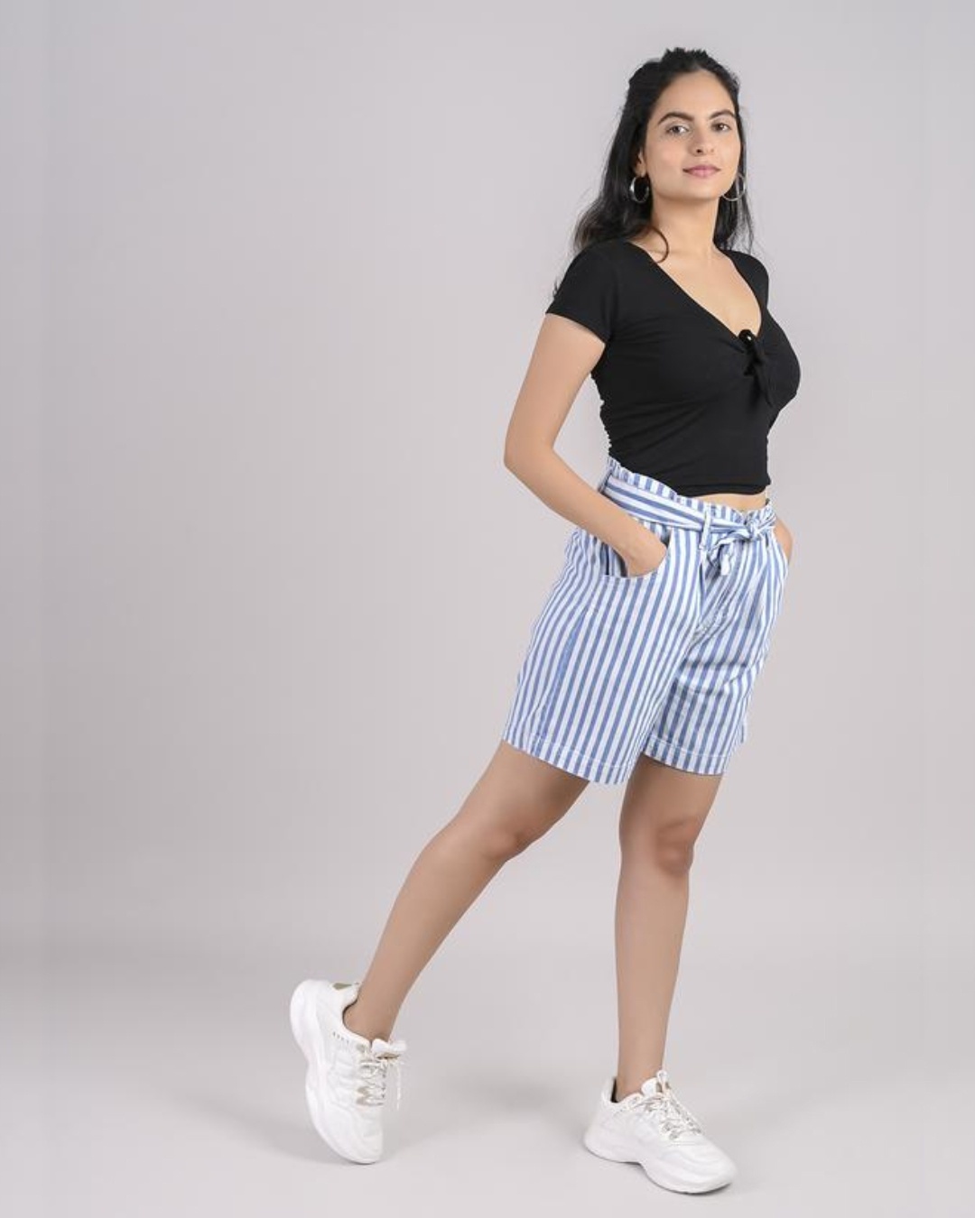 Shop Women Blue Striped Relaxed Fit Shorts-Design