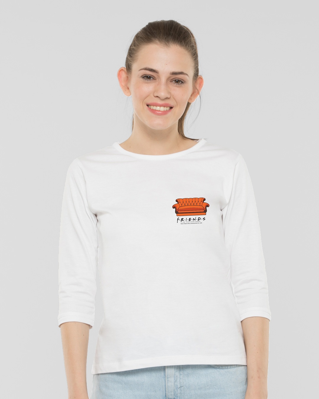 Shop Friends Pocket Sofa Round Neck 3/4th Sleeve T-Shirt (FRL) White-Back